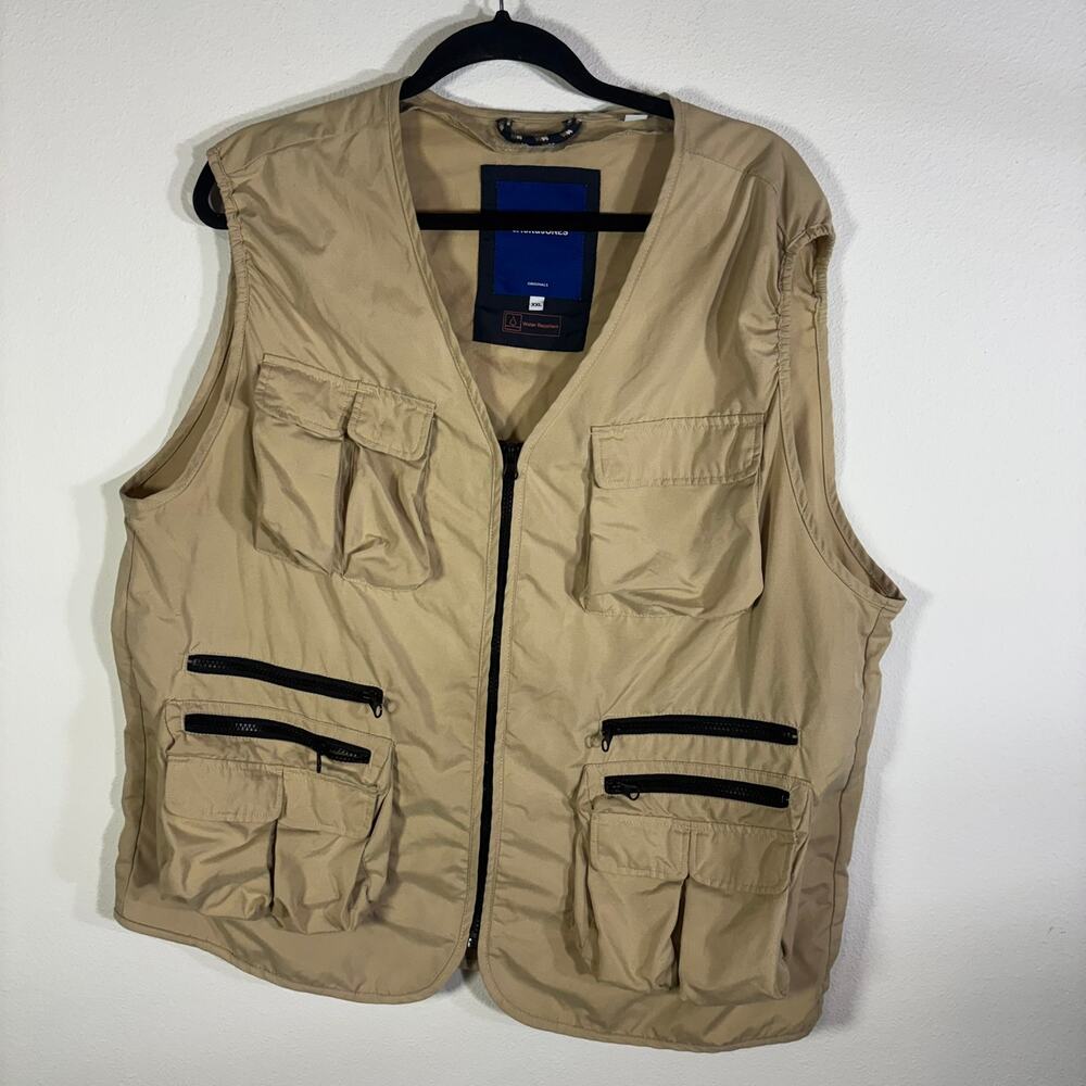Jack & Jones Originals XXL Tan Utility Vest Multi Pocket Water Repellent